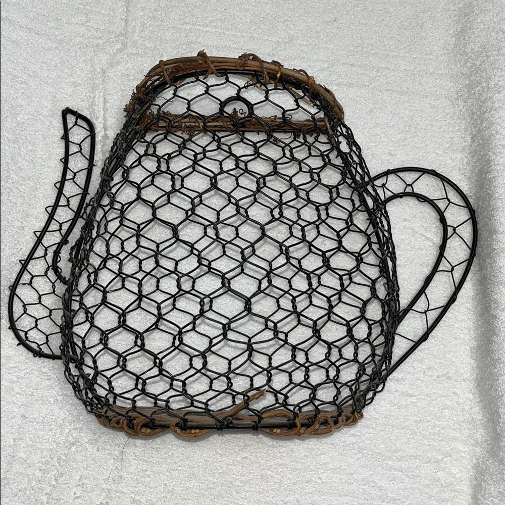 Large Rustic Wire Teapot Basket wall decor